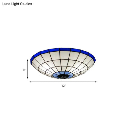 DecorBites™ DecorBites™ Tiffany Style Stained Glass Flush Mount Light in Blue - Perfect for Living Room - 3 Width Sizes Available