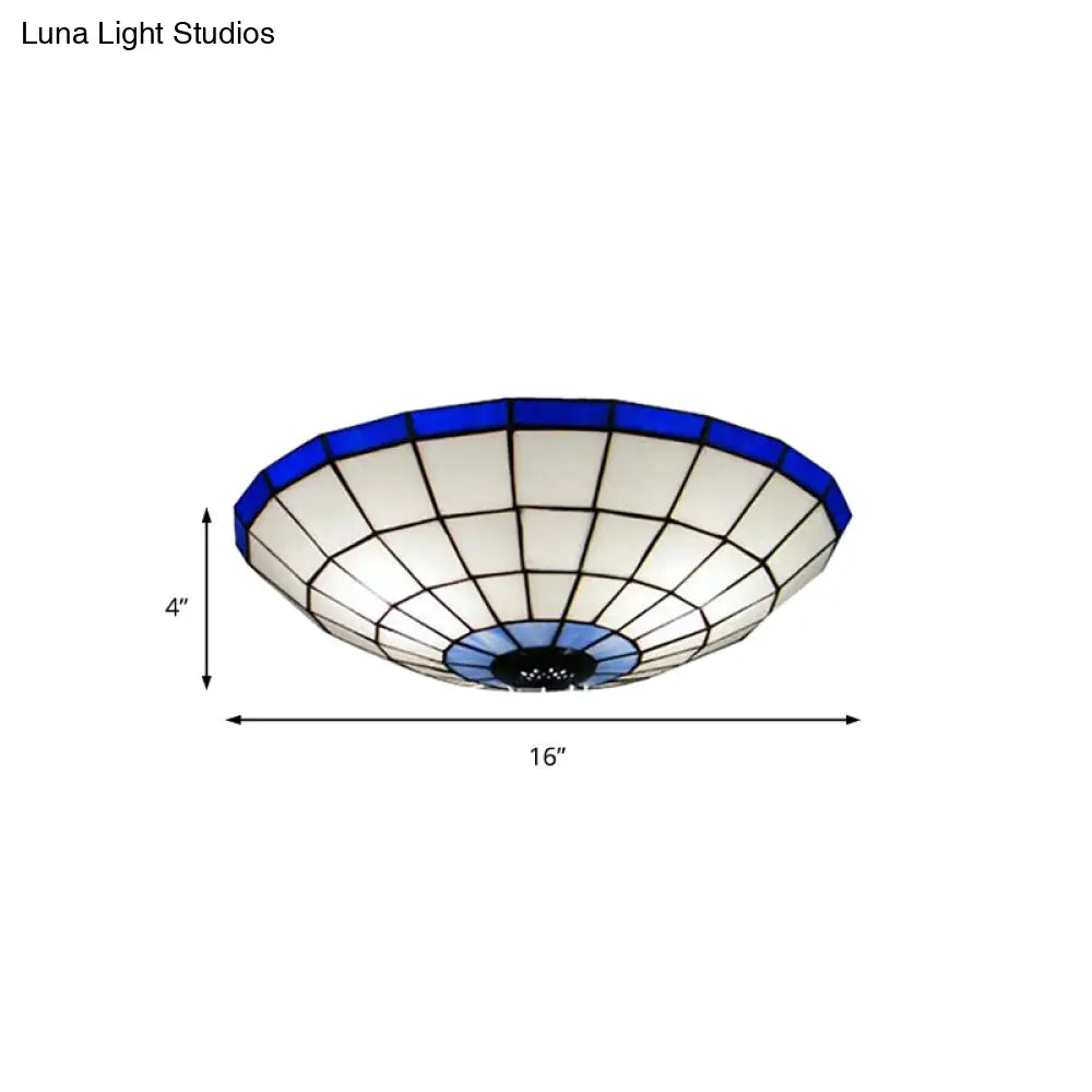 DecorBites™ DecorBites™ Tiffany Style Stained Glass Flush Mount Light in Blue - Perfect for Living Room - 3 Width Sizes Available