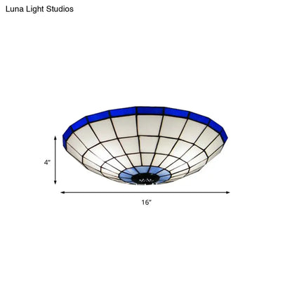 DecorBites™ DecorBites™ Tiffany Style Stained Glass Flush Mount Light in Blue - Perfect for Living Room - 3 Width Sizes Available