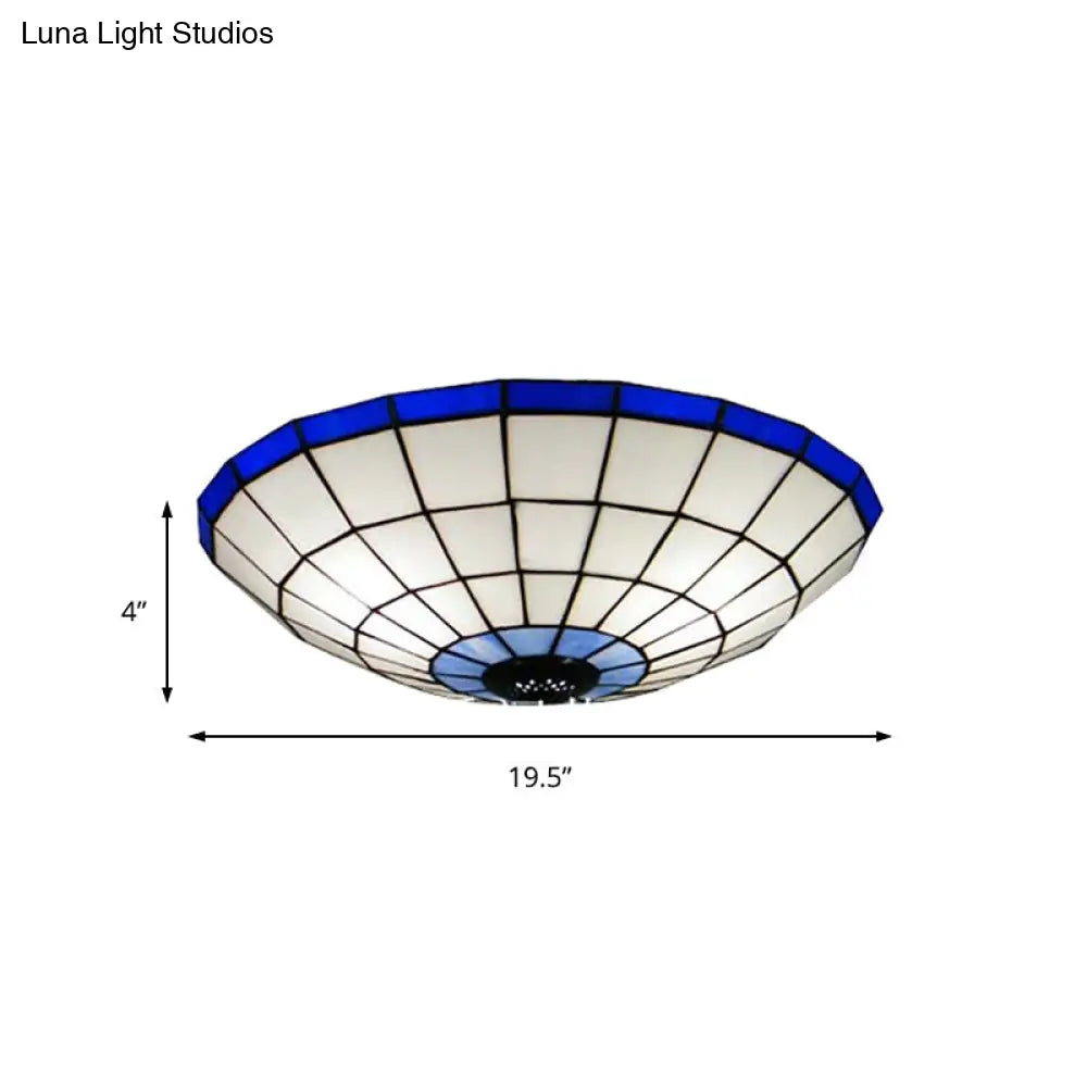 DecorBites™ DecorBites™ Tiffany Style Stained Glass Flush Mount Light in Blue - Perfect for Living Room - 3 Width Sizes Available