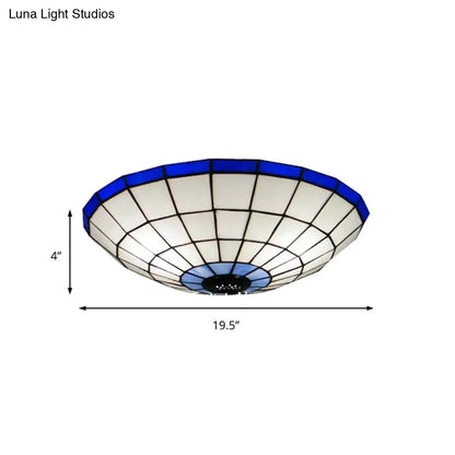 DecorBites™ DecorBites™ Tiffany Style Stained Glass Flush Mount Light in Blue - Perfect for Living Room - 3 Width Sizes Available