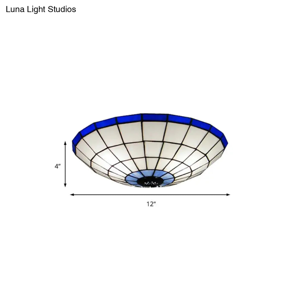 DecorBites™ DecorBites™ Tiffany Style Stained Glass Flush Mount Light in Blue - Perfect for Living Room - 3 Width Sizes Available