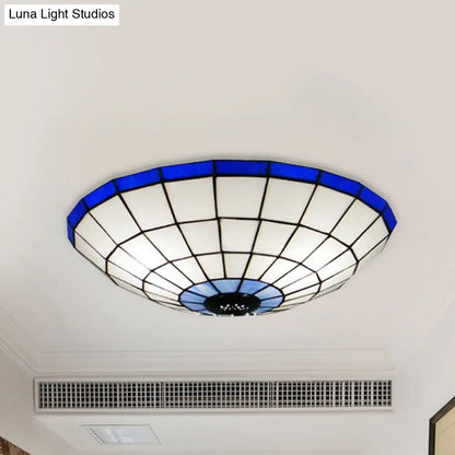 DecorBites™ DecorBites™ Tiffany Style Stained Glass Flush Mount Light in Blue - Perfect for Living Room - 3 Width Sizes Available