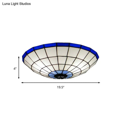 DecorBites™ DecorBites™ Tiffany Style Stained Glass Flush Mount Light in Blue - Perfect for Living Room - 3 Width Sizes Available
