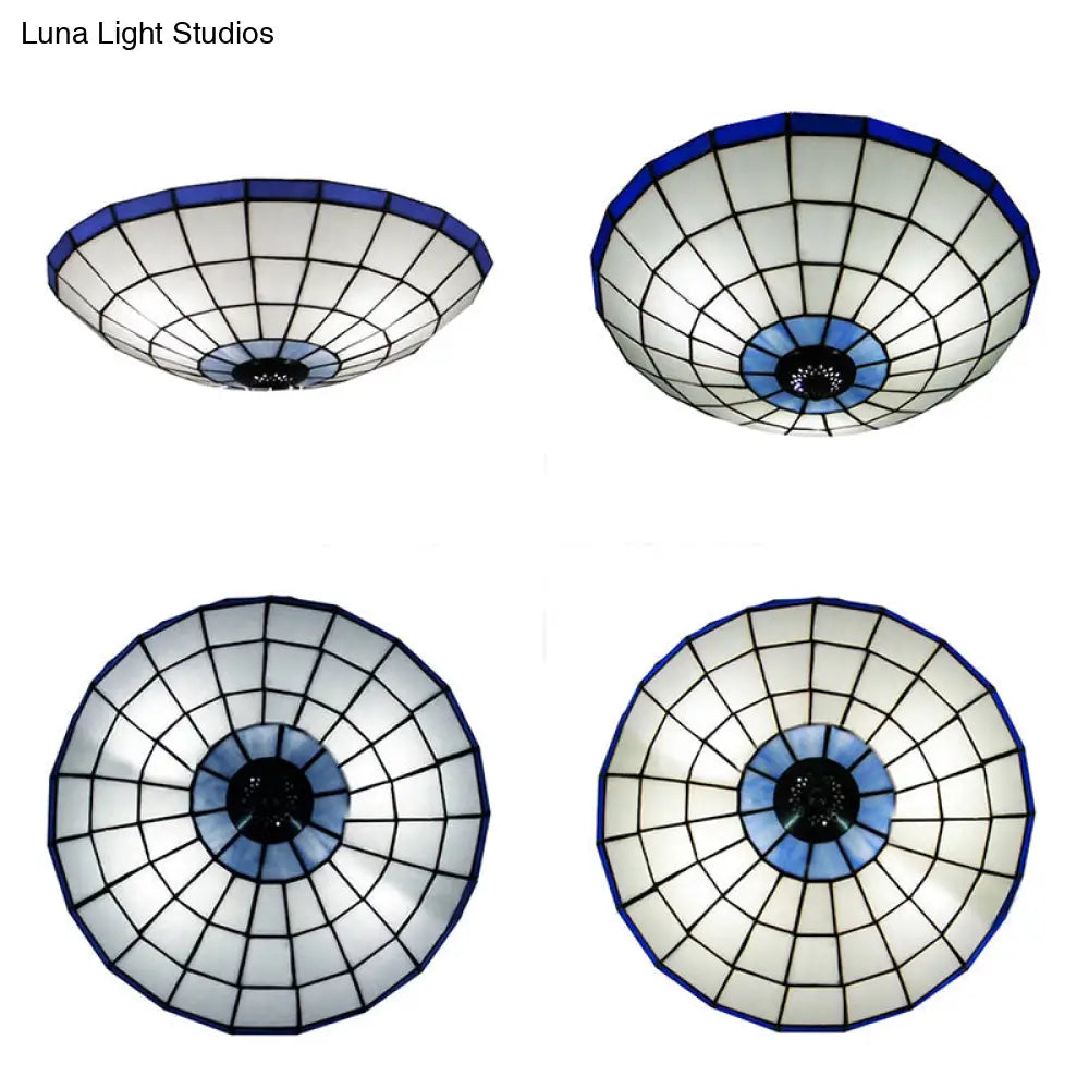 DecorBites™ DecorBites™ Tiffany Style Stained Glass Flush Mount Light in Blue - Perfect for Living Room - 3 Width Sizes Available