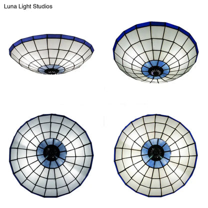 DecorBites™ DecorBites™ Tiffany Style Stained Glass Flush Mount Light in Blue - Perfect for Living Room - 3 Width Sizes Available