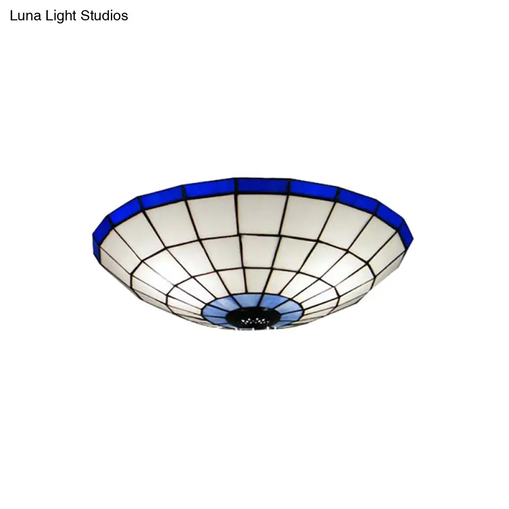 DecorBites™ DecorBites™ Tiffany Style Stained Glass Flush Mount Light in Blue - Perfect for Living Room - 3 Width Sizes Available