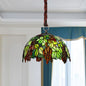 Tiffany-Style Stained Glass Grape Pendant Chandelier with 3 Green Lights