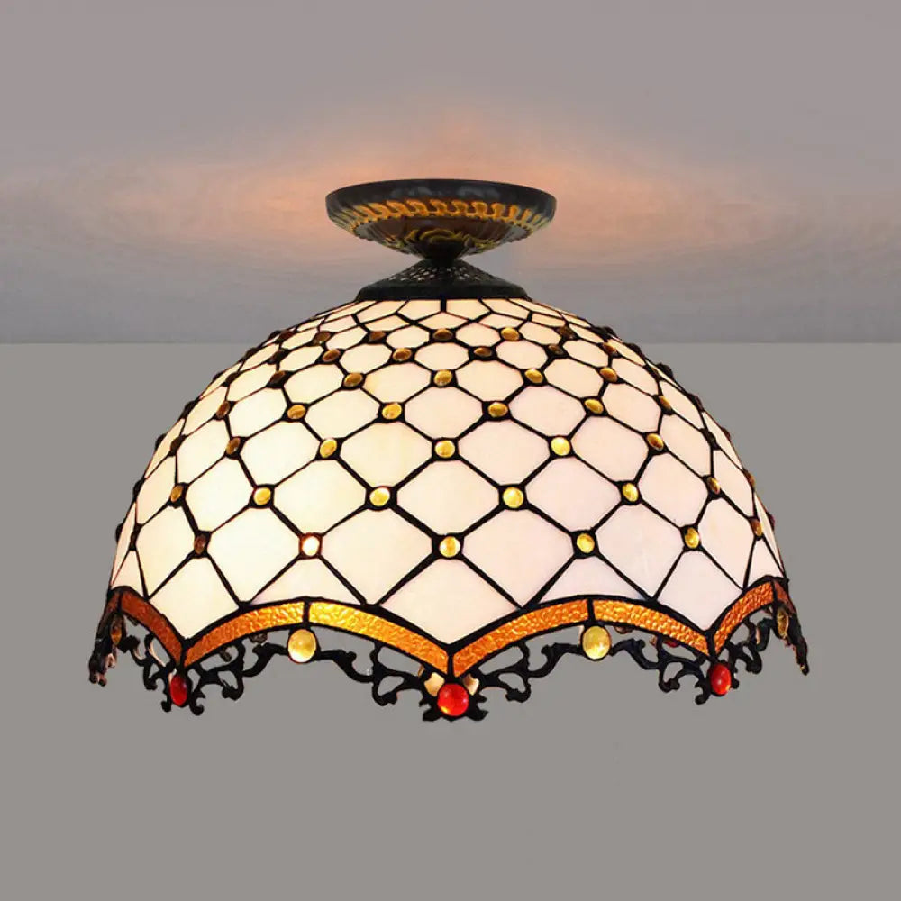 DecorBites™ DecorBites™ Tiffany-Style Stained Glass Jeweled Ceiling Light in Bronze Flush Mount, Multiple Sizes Available