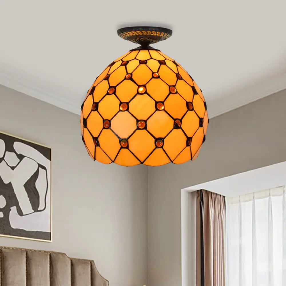 DecorBites™ DecorBites™ Tiffany-Style Stained Glass Jeweled Ceiling Light in Bronze Flush Mount, Multiple Sizes Available