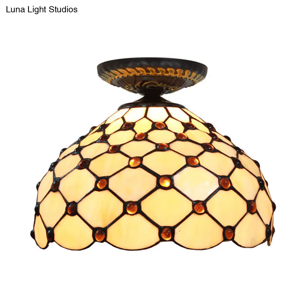 DecorBites™ DecorBites™ Tiffany-Style Stained Glass Jeweled Ceiling Light in Bronze Flush Mount, Multiple Sizes Available