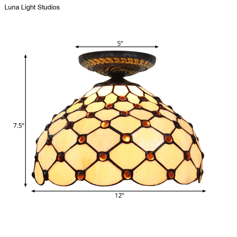DecorBites™ DecorBites™ Tiffany-Style Stained Glass Jeweled Ceiling Light in Bronze Flush Mount, Multiple Sizes Available