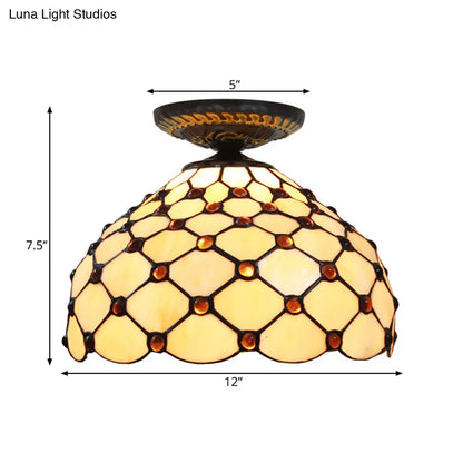 DecorBites™ DecorBites™ Tiffany-Style Stained Glass Jeweled Ceiling Light in Bronze Flush Mount, Multiple Sizes Available