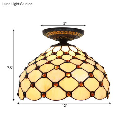 DecorBites™ DecorBites™ Tiffany-Style Stained Glass Jeweled Ceiling Light in Bronze Flush Mount, Multiple Sizes Available