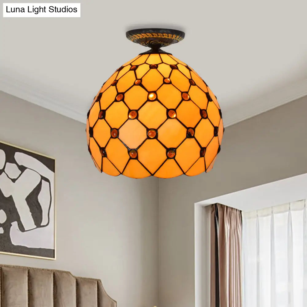 DecorBites™ DecorBites™ Tiffany-Style Stained Glass Jeweled Ceiling Light in Bronze Flush Mount, Multiple Sizes Available