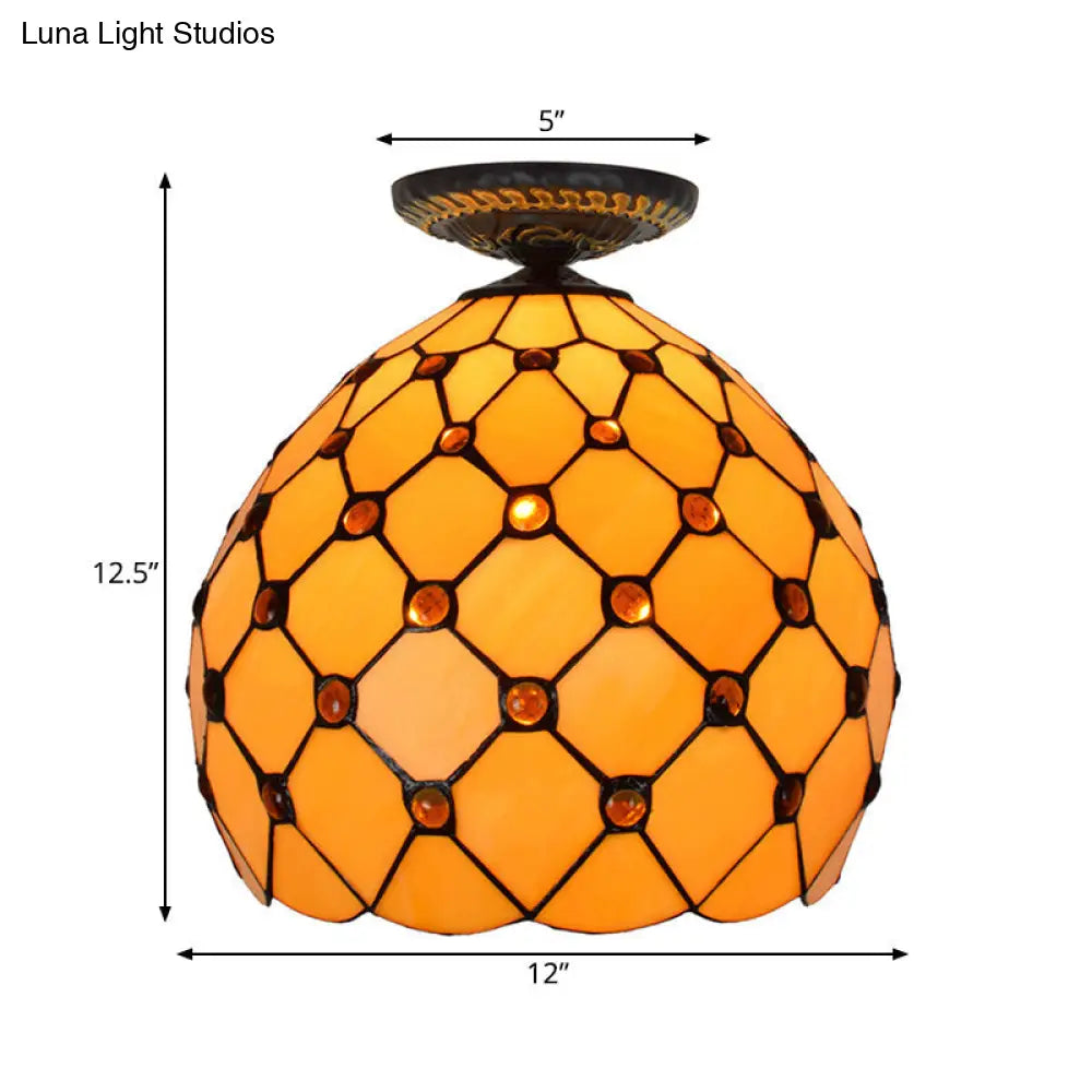 DecorBites™ DecorBites™ Tiffany-Style Stained Glass Jeweled Ceiling Light in Bronze Flush Mount, Multiple Sizes Available