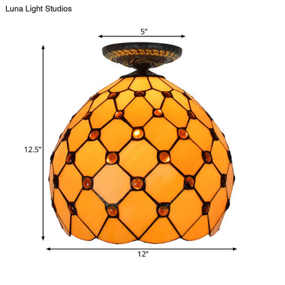 DecorBites™ DecorBites™ Tiffany-Style Stained Glass Jeweled Ceiling Light in Bronze Flush Mount, Multiple Sizes Available