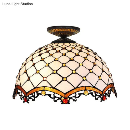 DecorBites™ DecorBites™ Tiffany-Style Stained Glass Jeweled Ceiling Light in Bronze Flush Mount, Multiple Sizes Available