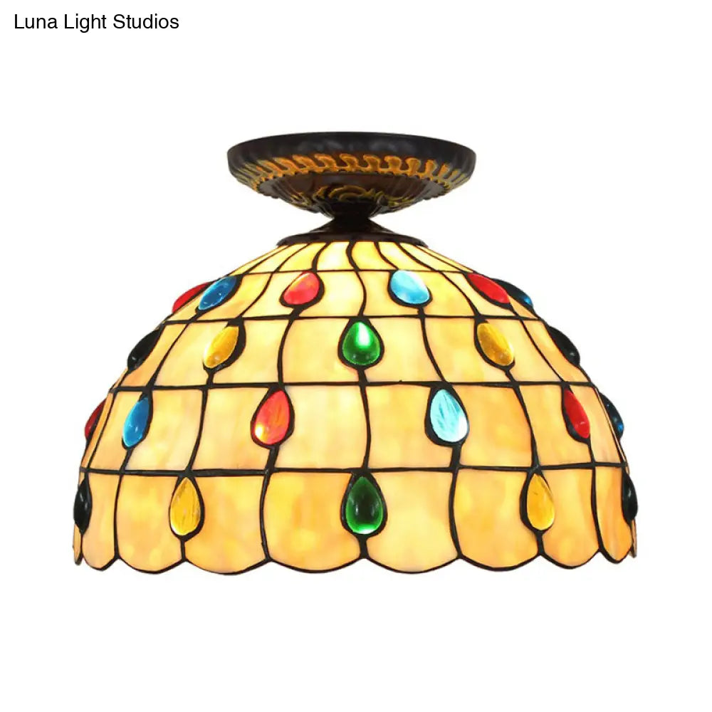 DecorBites™ DecorBites™ Tiffany-Style Stained Glass Jeweled Ceiling Light in Bronze Flush Mount, Multiple Sizes Available