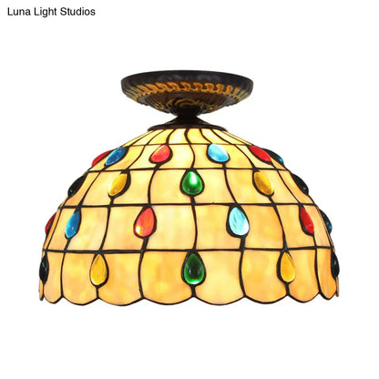 DecorBites™ DecorBites™ Tiffany-Style Stained Glass Jeweled Ceiling Light in Bronze Flush Mount, Multiple Sizes Available