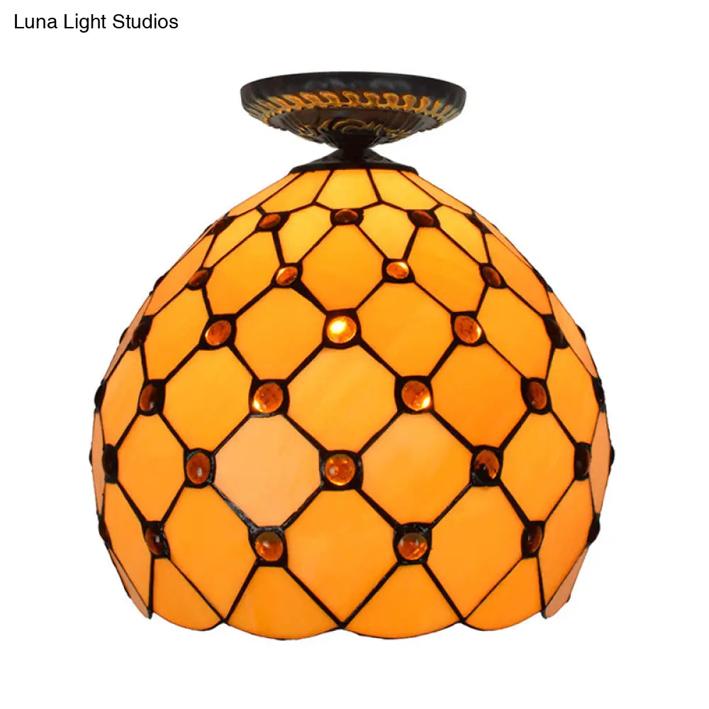 DecorBites™ DecorBites™ Tiffany-Style Stained Glass Jeweled Ceiling Light in Bronze Flush Mount, Multiple Sizes Available