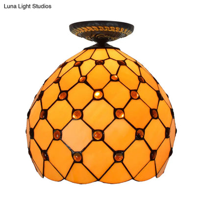 DecorBites™ DecorBites™ Tiffany-Style Stained Glass Jeweled Ceiling Light in Bronze Flush Mount, Multiple Sizes Available