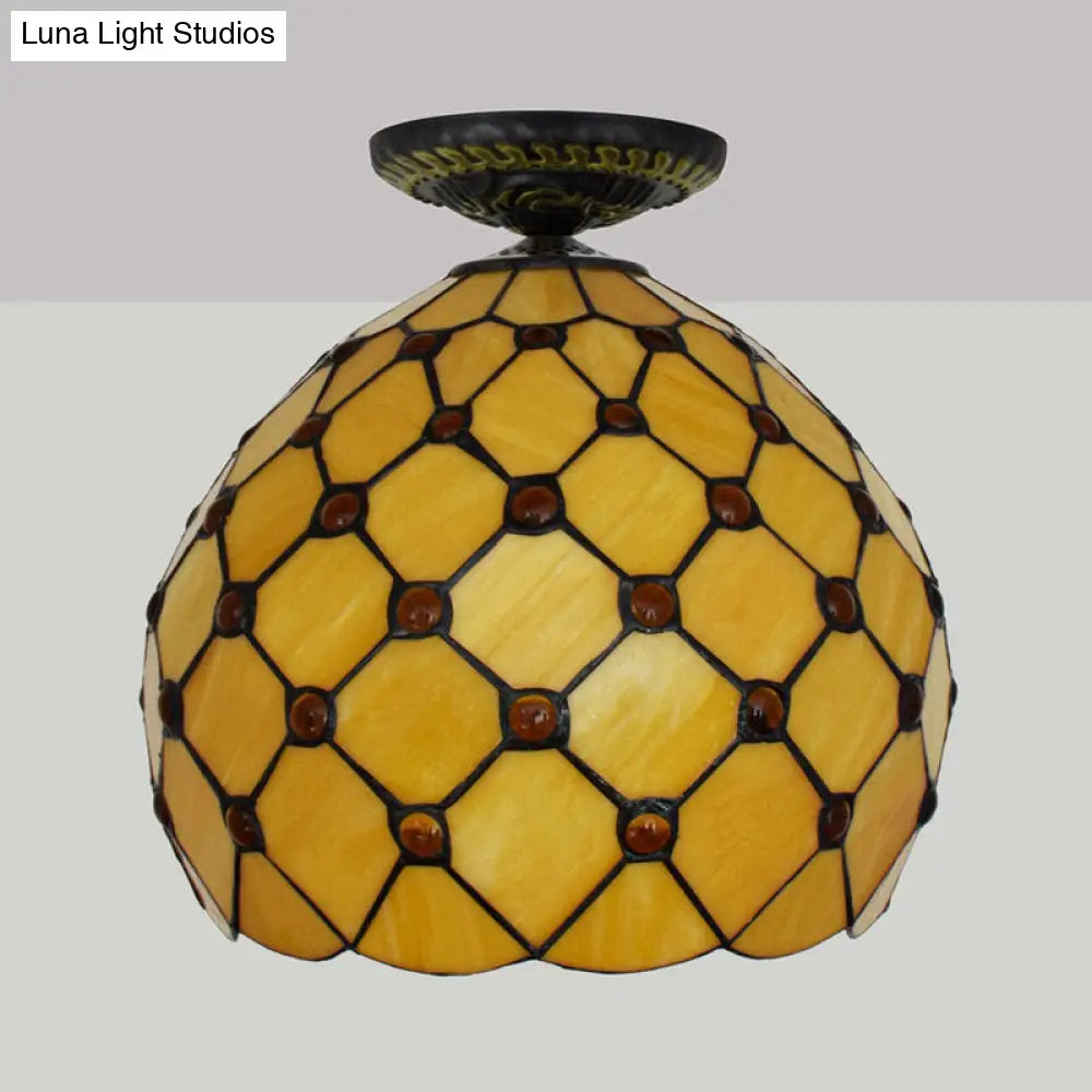 DecorBites™ DecorBites™ Tiffany-Style Stained Glass Jeweled Ceiling Light in Bronze Flush Mount, Multiple Sizes Available