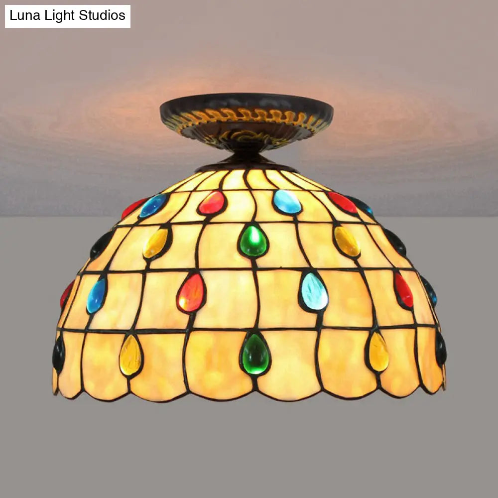 DecorBites™ DecorBites™ Tiffany-Style Stained Glass Jeweled Ceiling Light in Bronze Flush Mount, Multiple Sizes Available
