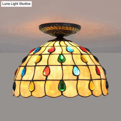 DecorBites™ DecorBites™ Tiffany-Style Stained Glass Jeweled Ceiling Light in Bronze Flush Mount, Multiple Sizes Available