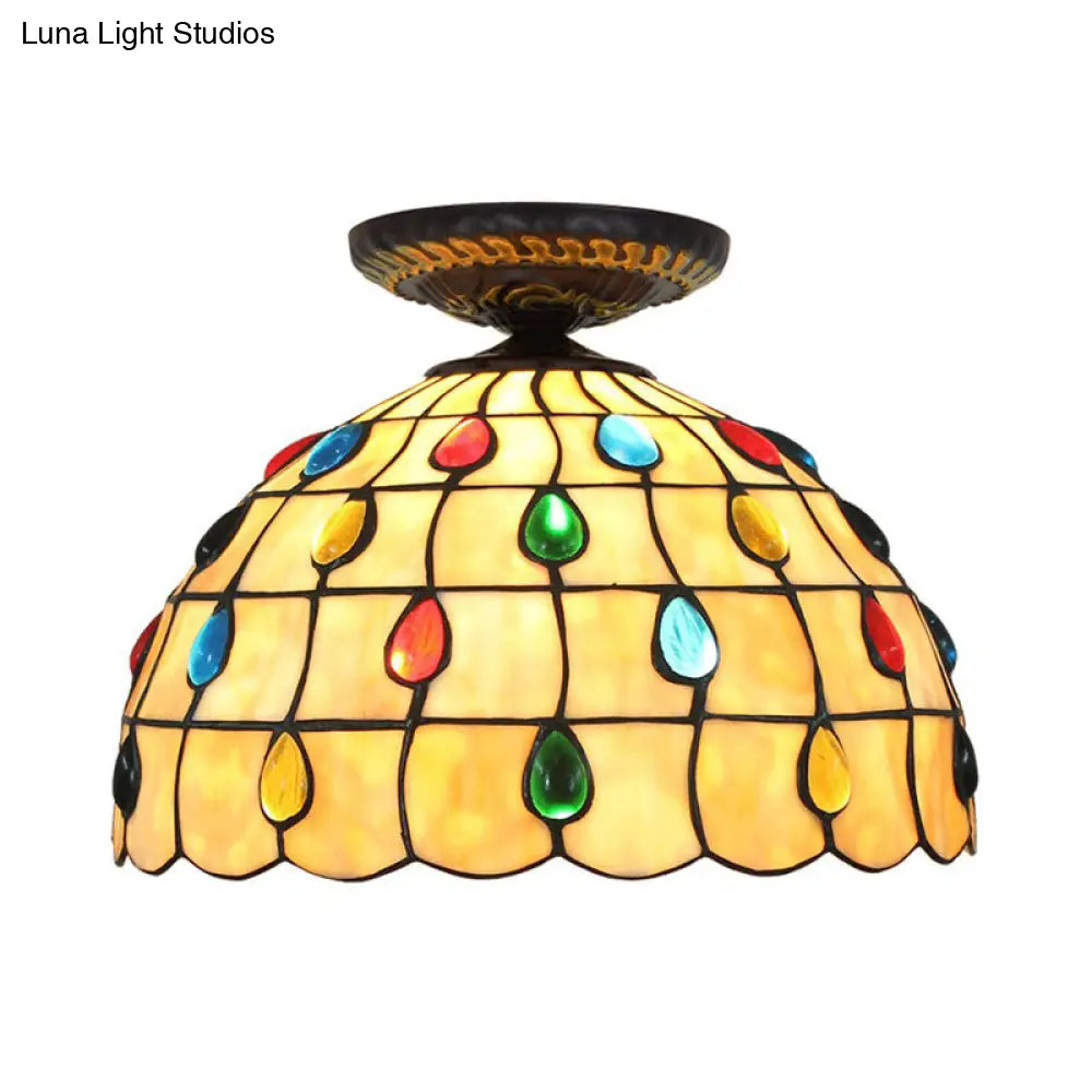 DecorBites™ DecorBites™ Tiffany-Style Stained Glass Jeweled Ceiling Light in Bronze Flush Mount, Multiple Sizes Available