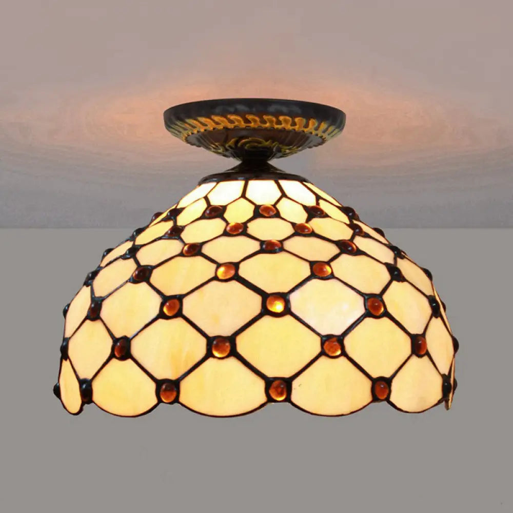 DecorBites™ DecorBites™ Tiffany-Style Stained Glass Jeweled Ceiling Light in Bronze Flush Mount, Multiple Sizes Available