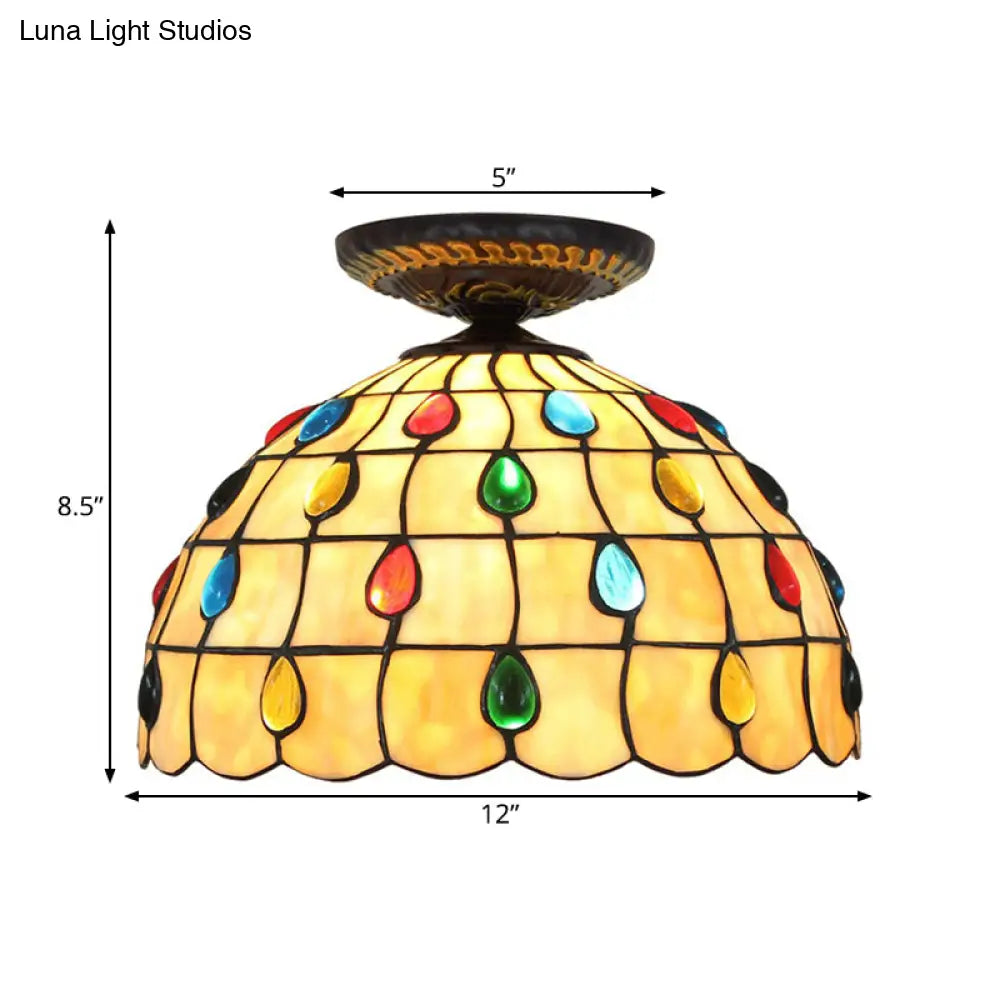 DecorBites™ DecorBites™ Tiffany-Style Stained Glass Jeweled Ceiling Light in Bronze Flush Mount, Multiple Sizes Available