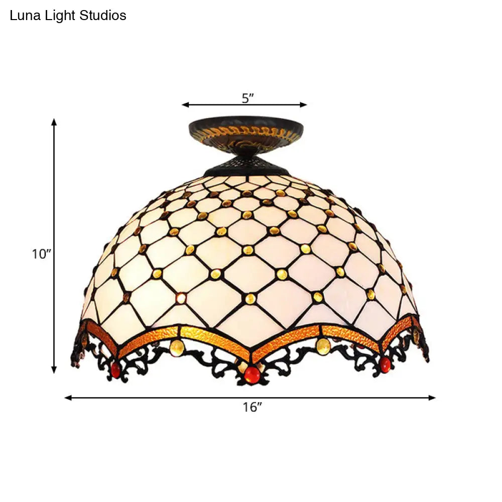 DecorBites™ DecorBites™ Tiffany-Style Stained Glass Jeweled Ceiling Light in Bronze Flush Mount, Multiple Sizes Available