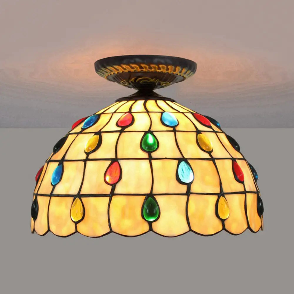 DecorBites™ DecorBites™ Tiffany-Style Stained Glass Jeweled Ceiling Light in Bronze Flush Mount, Multiple Sizes Available