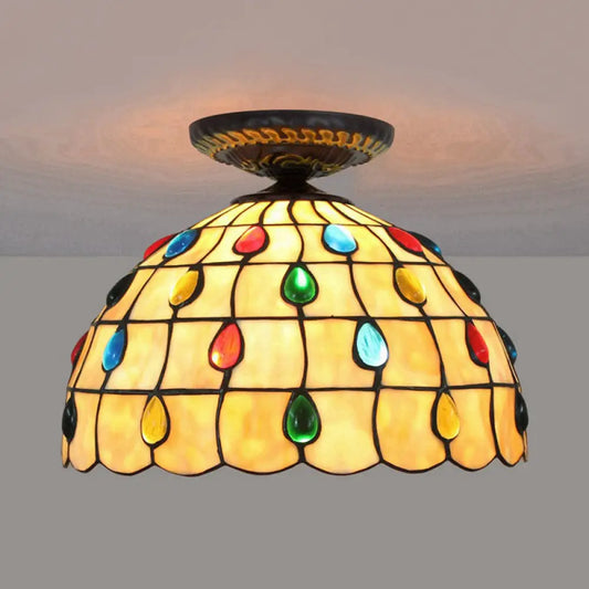 DecorBites™ DecorBites™ Tiffany-Style Stained Glass Jeweled Ceiling Light in Bronze Flush Mount, Multiple Sizes Available