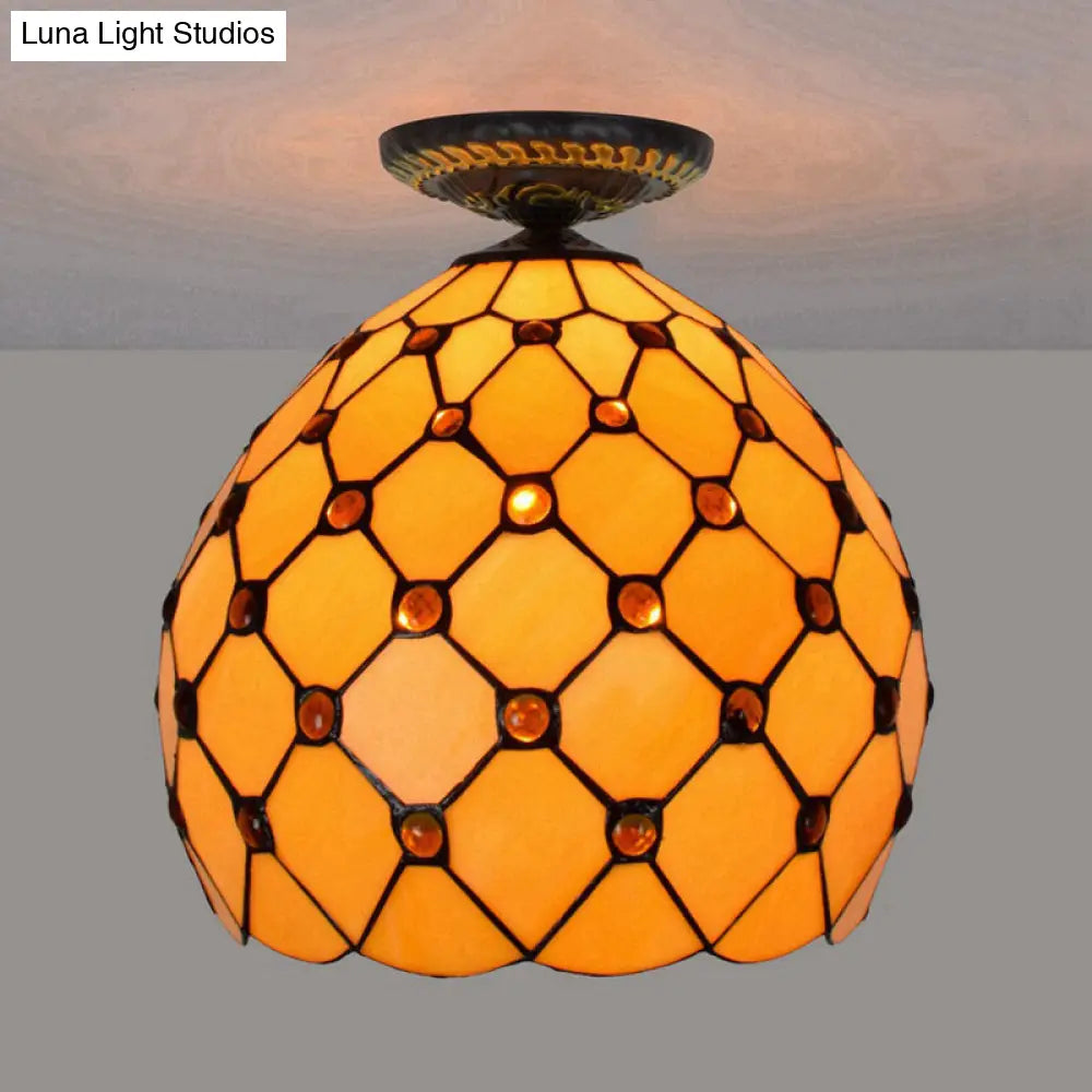 DecorBites™ DecorBites™ Tiffany-Style Stained Glass Jeweled Ceiling Light in Bronze Flush Mount, Multiple Sizes Available