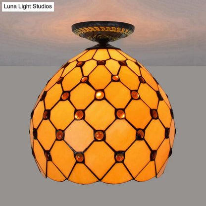 DecorBites™ DecorBites™ Tiffany-Style Stained Glass Jeweled Ceiling Light in Bronze Flush Mount, Multiple Sizes Available