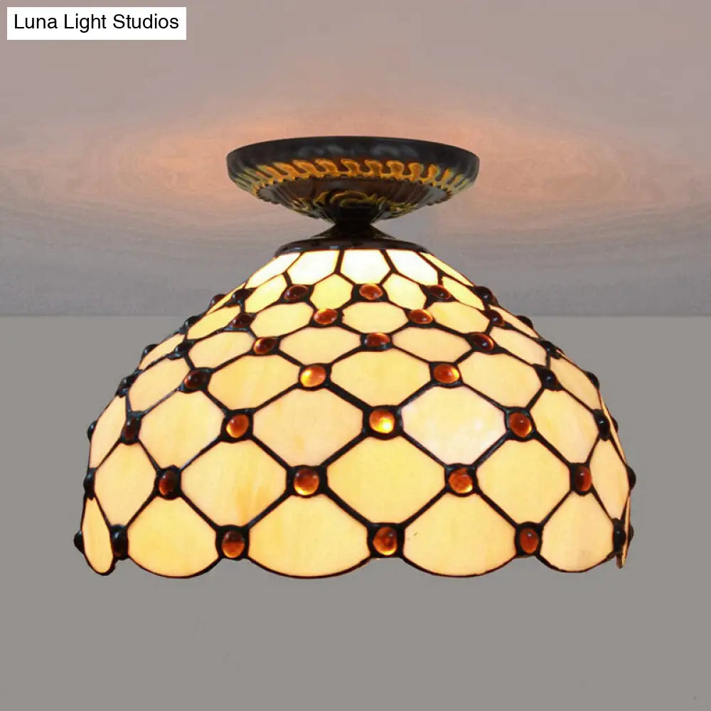 DecorBites™ DecorBites™ Tiffany-Style Stained Glass Jeweled Ceiling Light in Bronze Flush Mount, Multiple Sizes Available