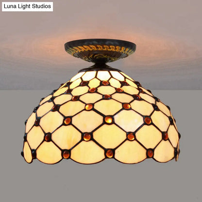 DecorBites™ DecorBites™ Tiffany-Style Stained Glass Jeweled Ceiling Light in Bronze Flush Mount, Multiple Sizes Available