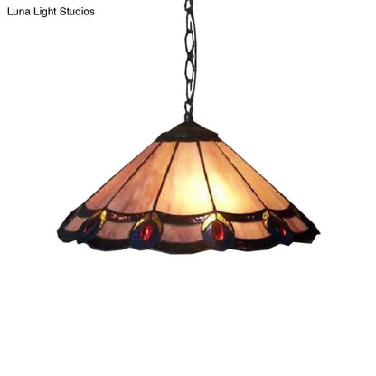 Tiffany-Style Stained Glass Pendant Lamp – Wide Tapered Design – Purple – for Dining Room