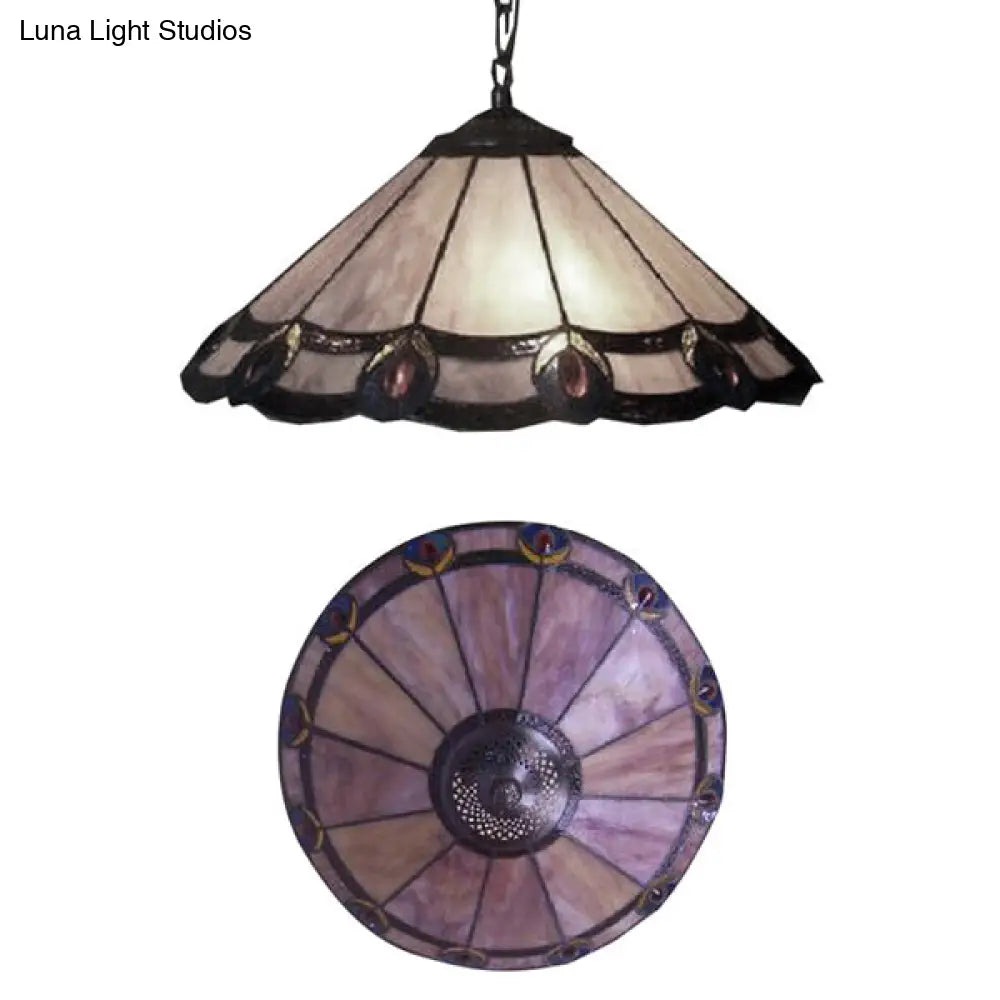 Tiffany-Style Stained Glass Pendant Lamp – Wide Tapered Design – Purple – for Dining Room