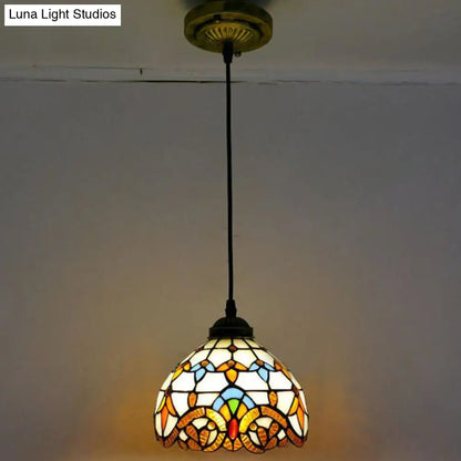 Tiffany-Style Stained Glass Pendant Light: Elegant 1-Light Hanging Lamp for Dining Room