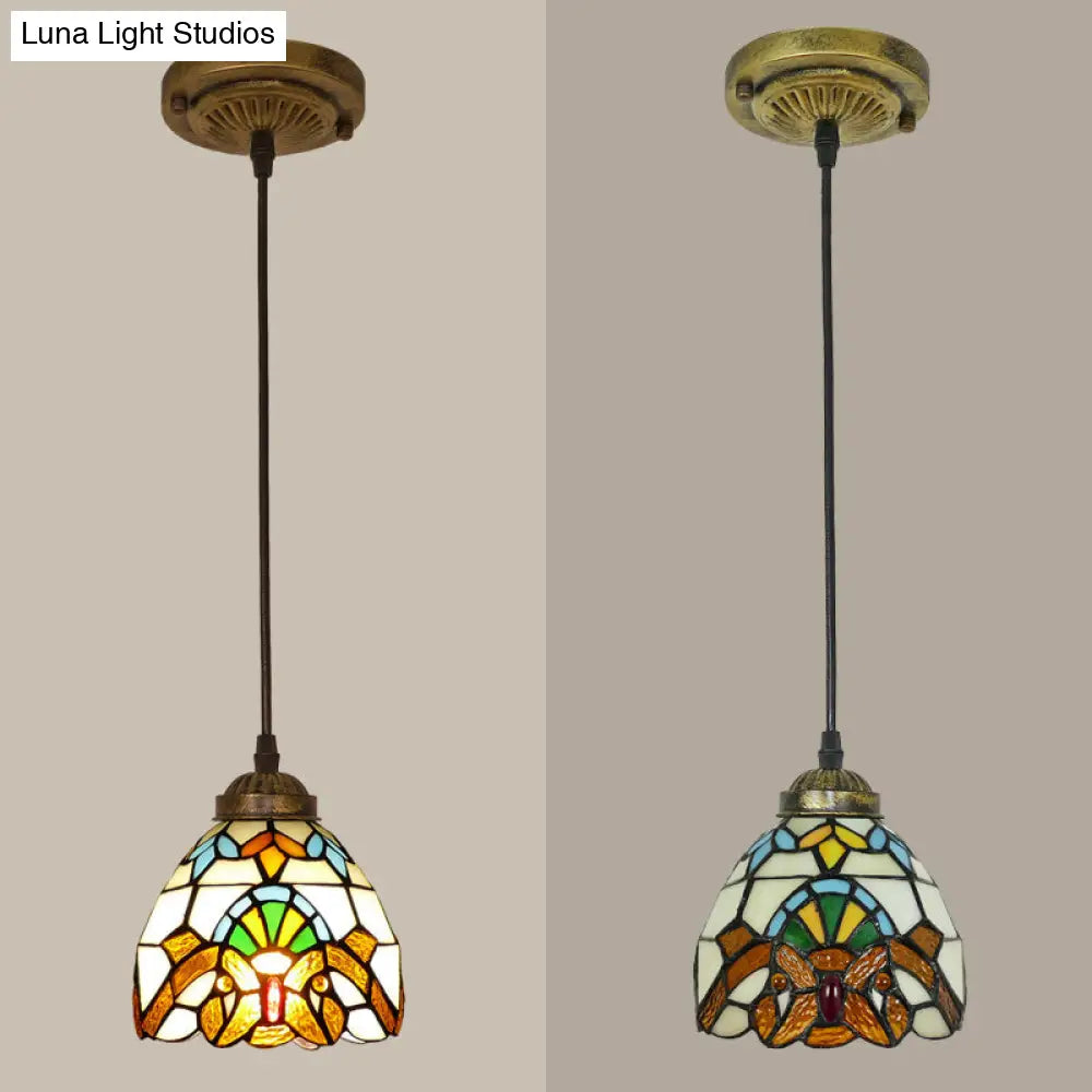 Tiffany-Style Stained Glass Pendant Light: Elegant 1-Light Hanging Lamp for Dining Room