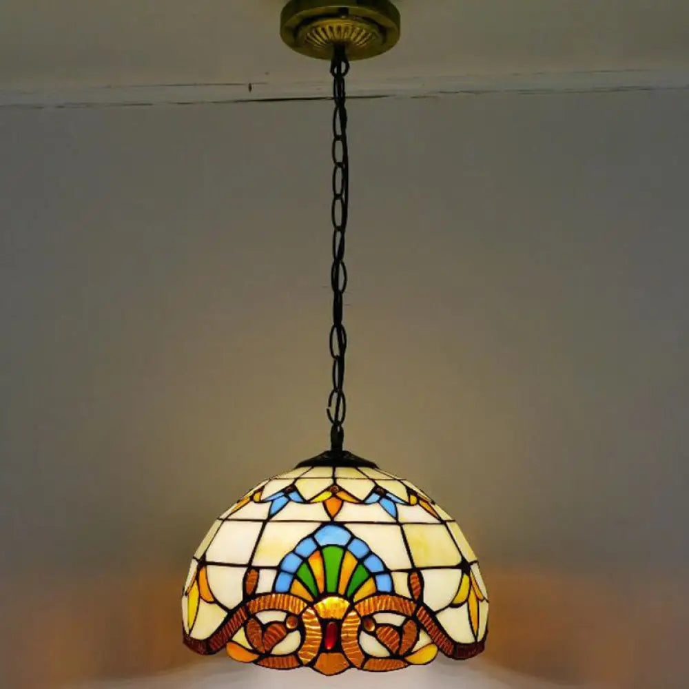 Tiffany-Style Stained Glass Pendant Light: Elegant 1-Light Hanging Lamp for Dining Room