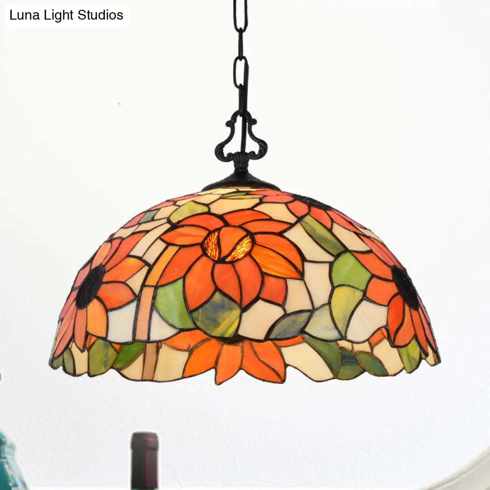 Tiffany-Style Stained Glass Pendant Light Fixture - Black Victorian/Butterfly/Sunflower Design