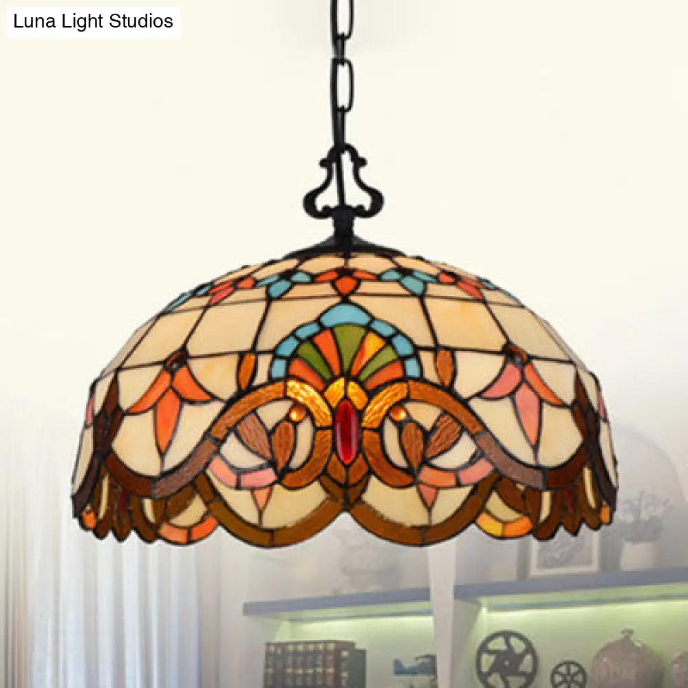 Tiffany-Style Stained Glass Pendant Light Fixture - Black Victorian/Butterfly/Sunflower Design