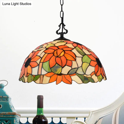 Tiffany-Style Stained Glass Pendant Light Fixture - Black Victorian/Butterfly/Sunflower Design