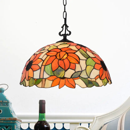 Tiffany-Style Stained Glass Pendant Light Fixture - Black Victorian/Butterfly/Sunflower Design