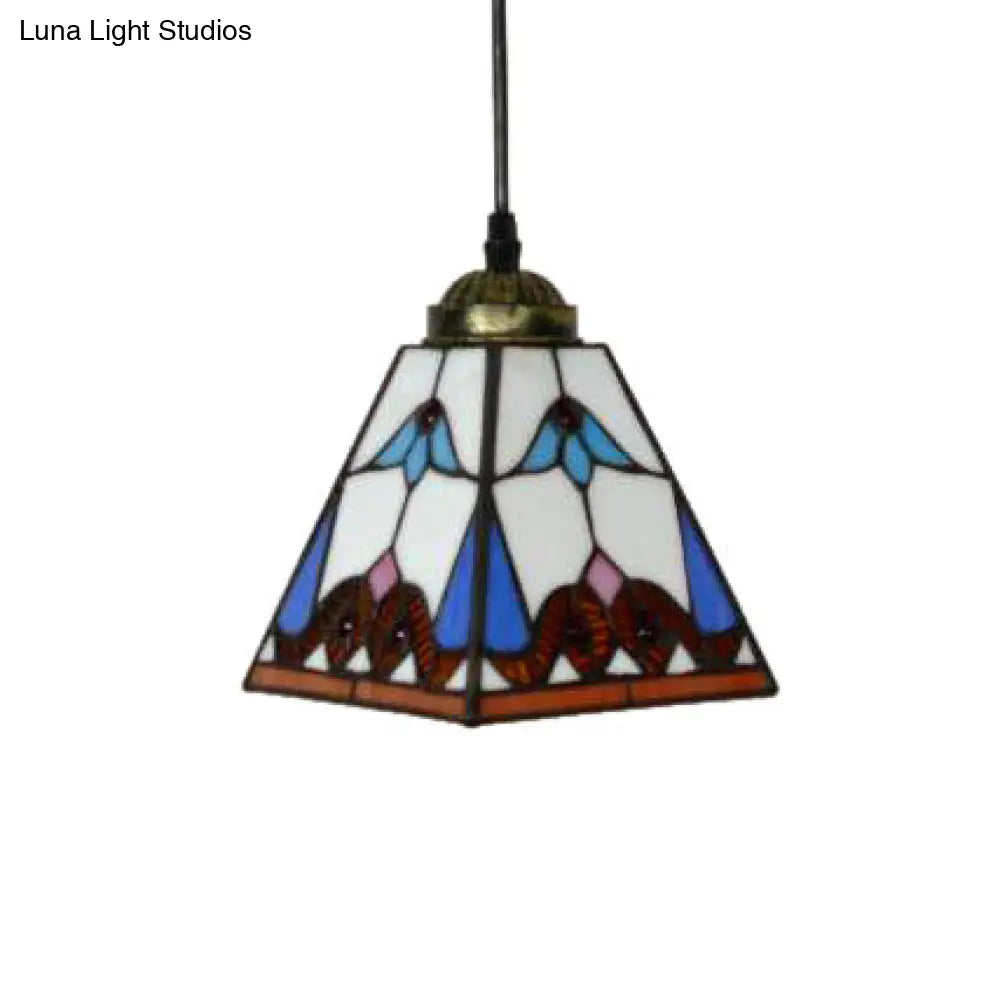 Tiffany-Style Stained Glass Pendant Light Fixture - Tapered Design (1 Bulb, White)