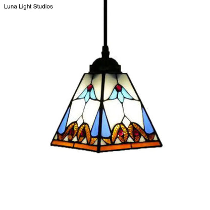 Tiffany-Style Stained Glass Pendant Light Fixture - Tapered Design (1 Bulb, White)